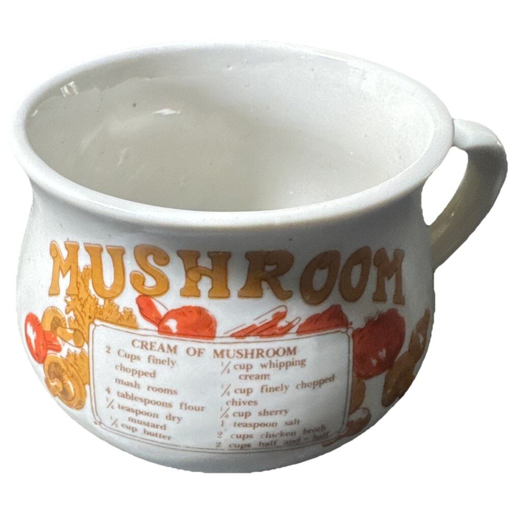 Cream of Mushroom Soup Recipe Bowl Vintage Cup Mug 1970s Porcelain Granny core